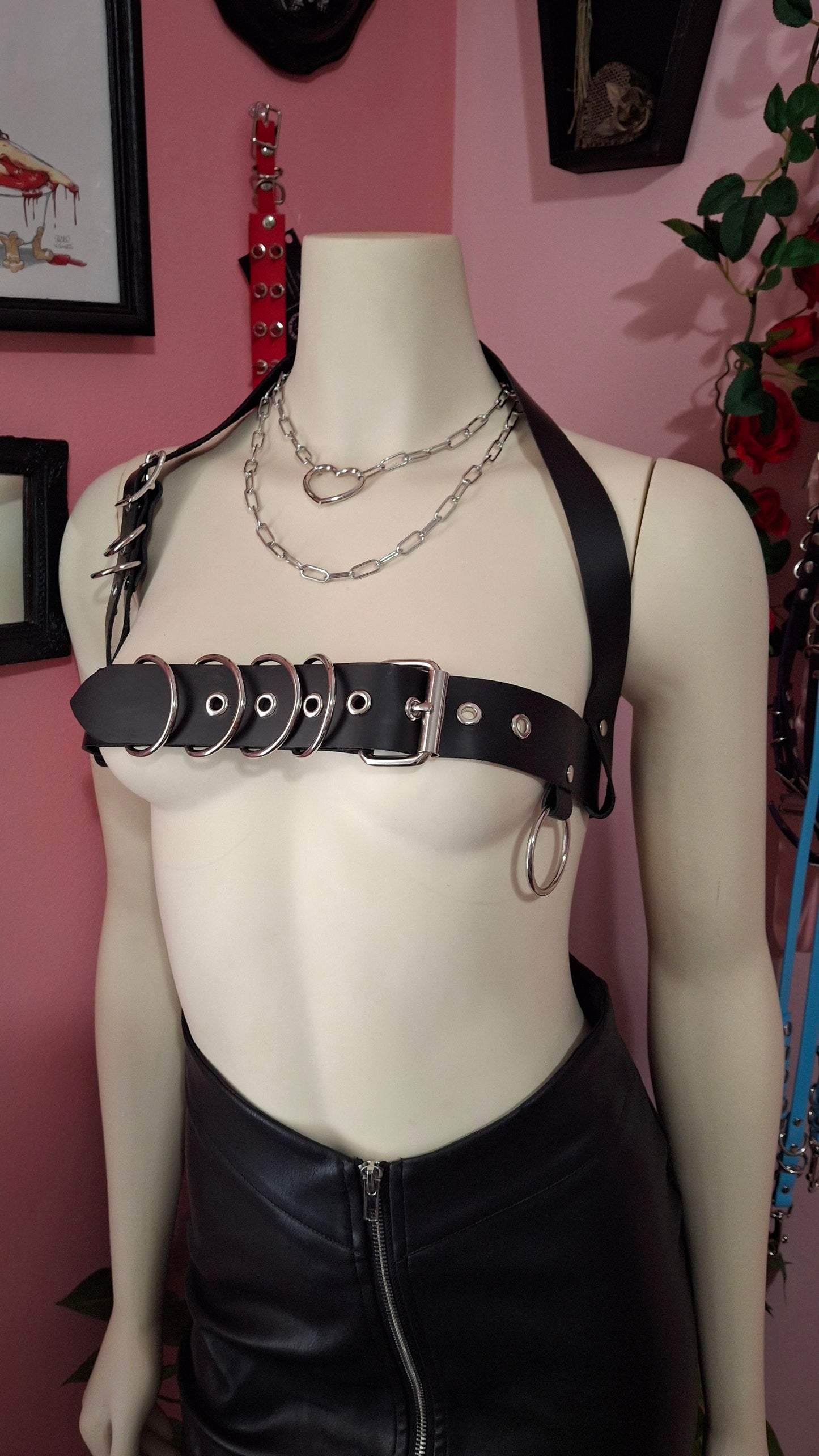 Mini Saturn buckle harness top faux or leather