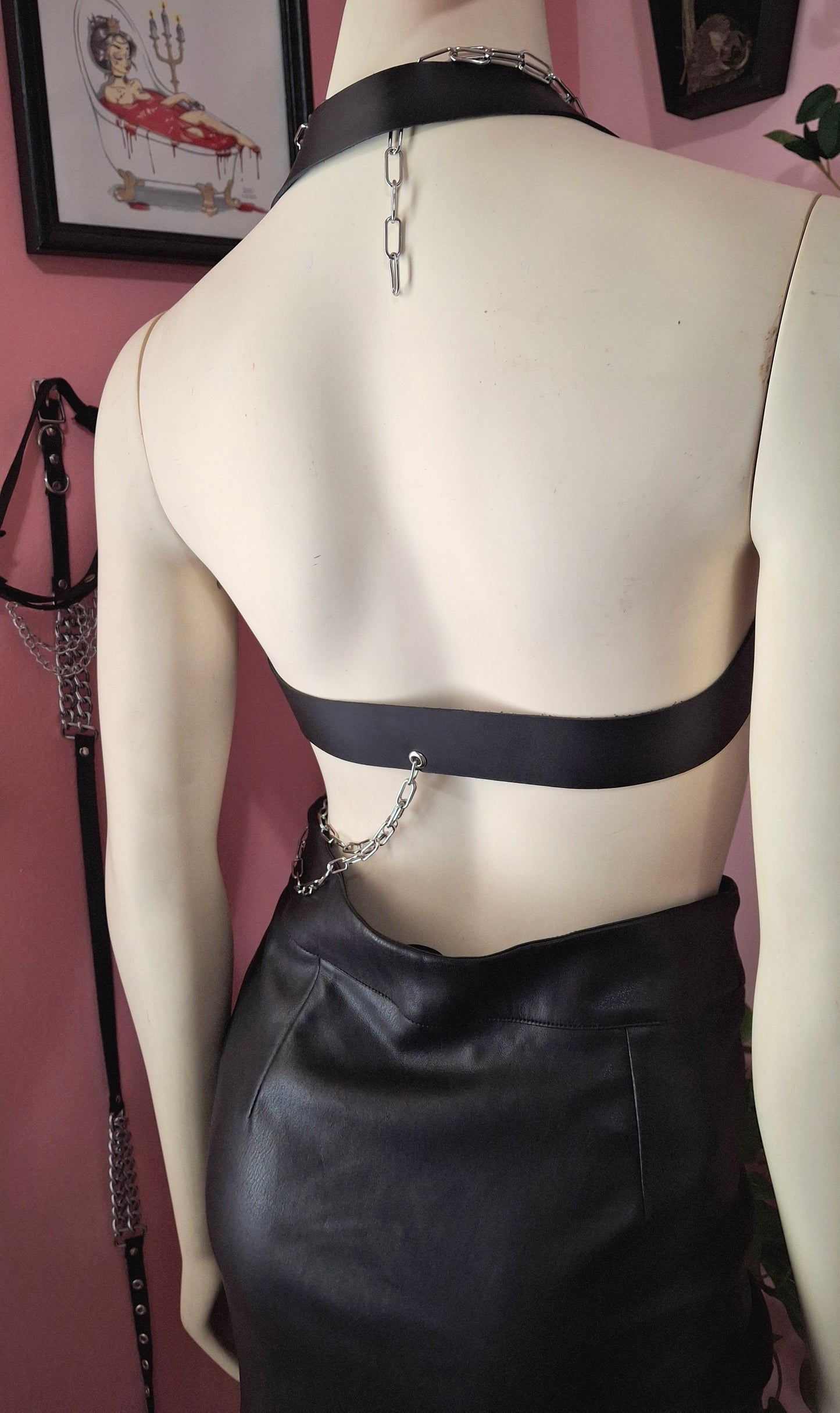 Mini Saturn buckle harness top faux or leather